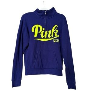 Victoria's Secret VS PINK Junior's Size S 1/4 Zip Sweatshirt Blue Bright Green